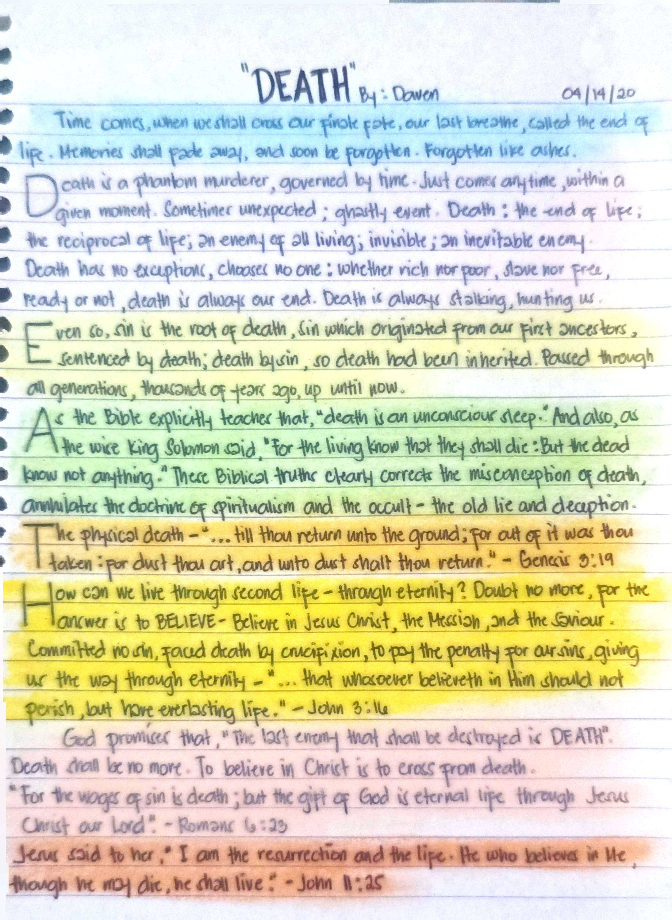 Original handwritten DEATH manuscript