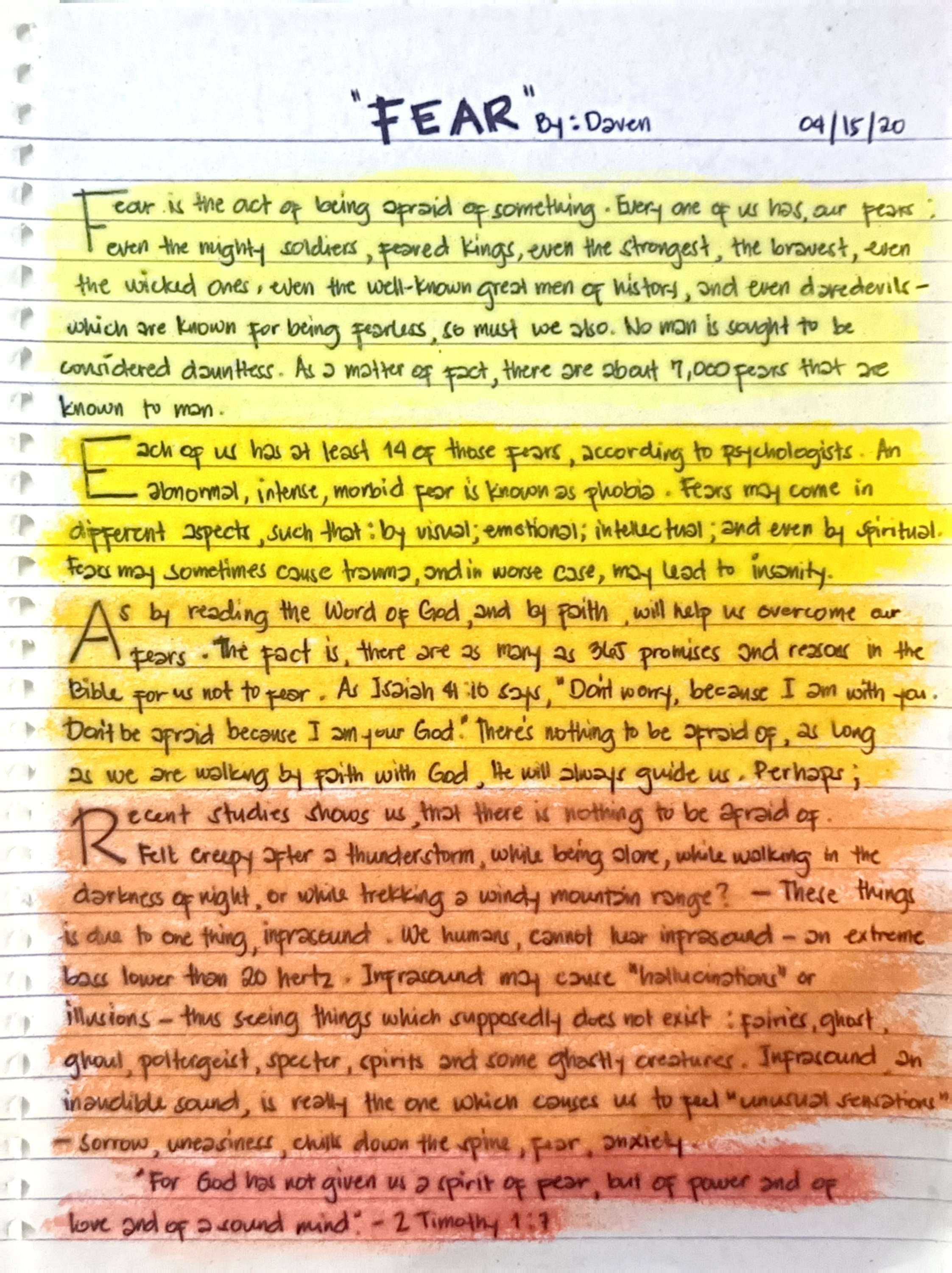 Original handwritten FEAR manuscript