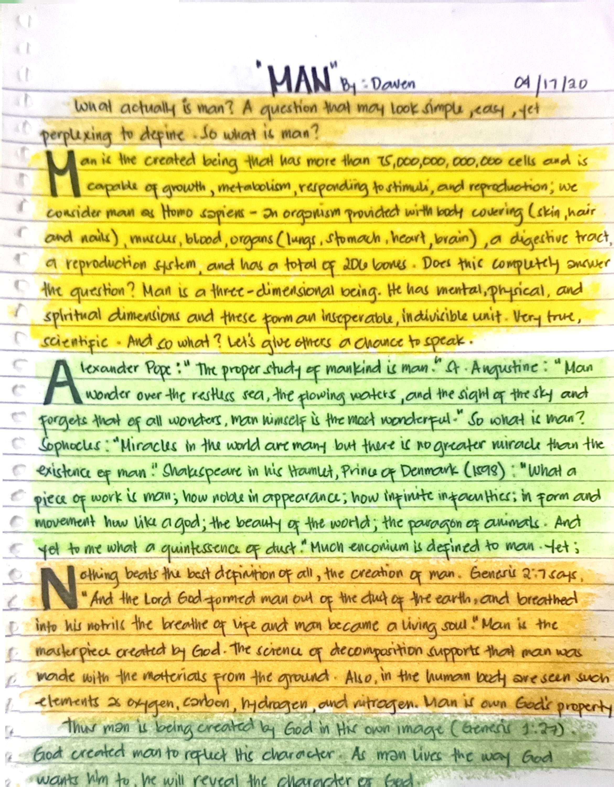 Original handwritten MAN manuscript